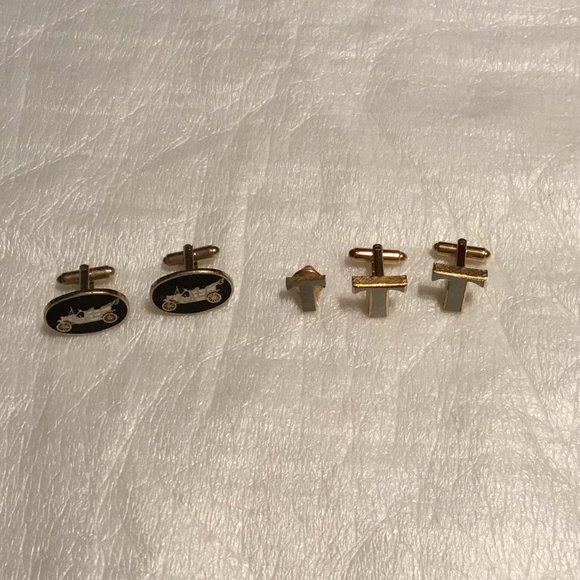 Two vintage pairs of Dante cufflinks - old car & T initial - Picture 4 of 9